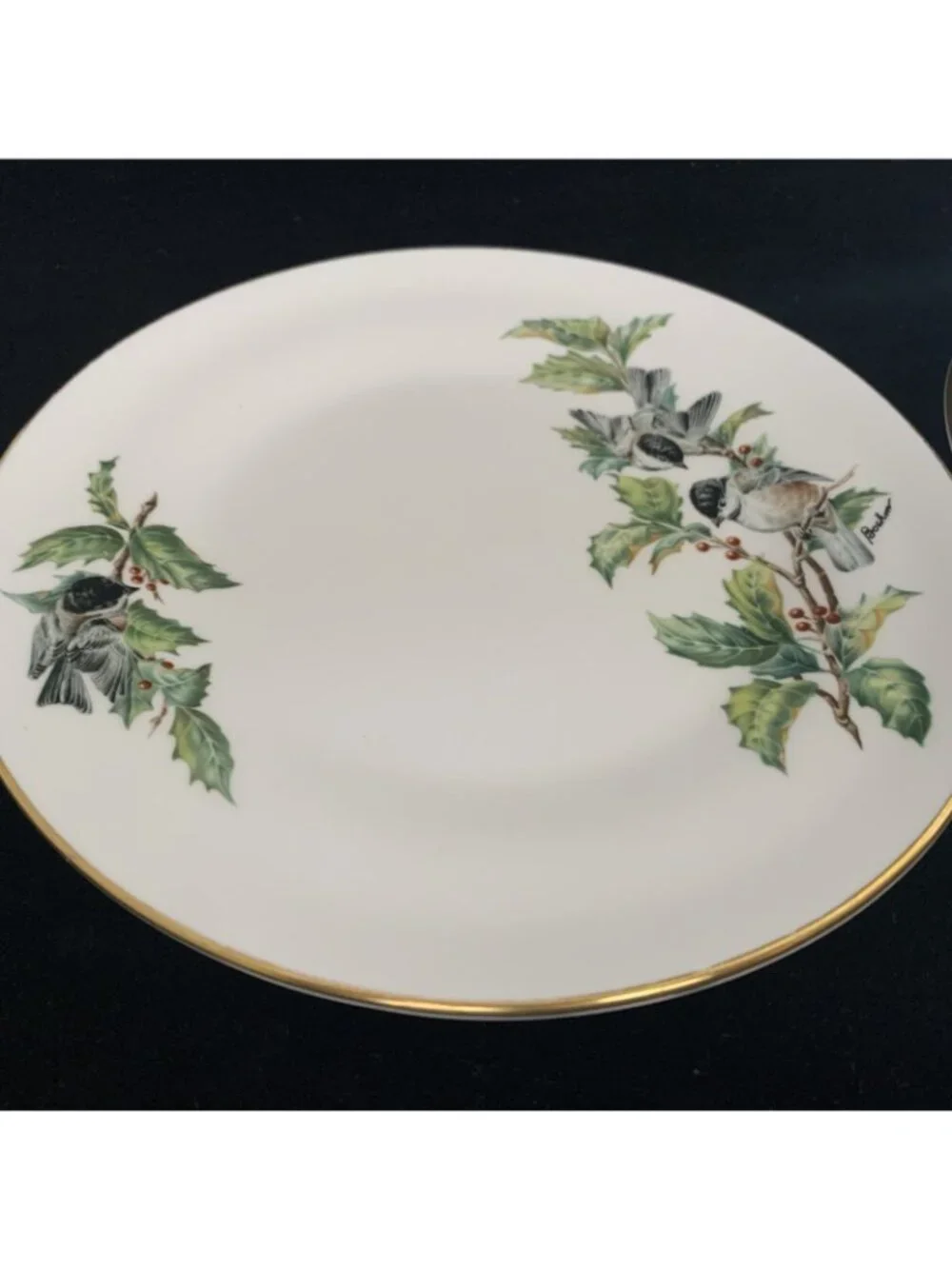 Boehm Chickadees & Holly Salad Plates Set of 2 8.5